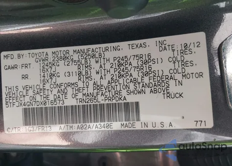 2013 Toyota Tacoma Double Cab из США, поврежденный, VIN 5TFJX4GN7DX016573